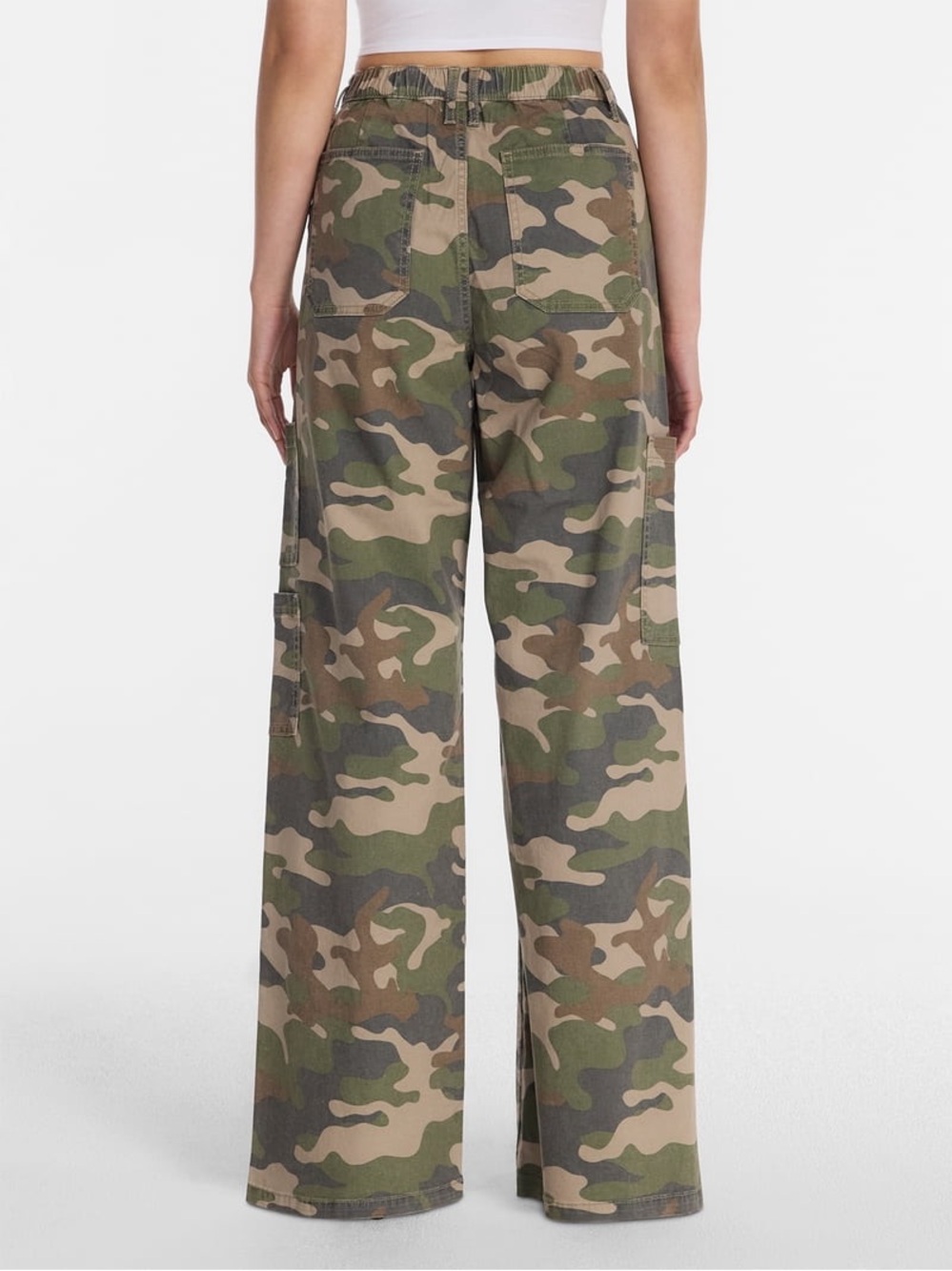 No Boundaries Women's Camo Wide-Leg Cargo Pants - Green/Tan/Brown - Picture 2 of 10